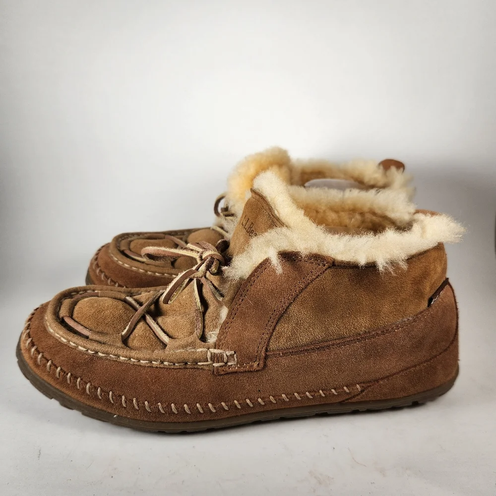 L.L. BEAN Mens Wicked Good Chukka Boot 12 Brown Shearling Lined Shoe Slipper - Picture 7 of 12